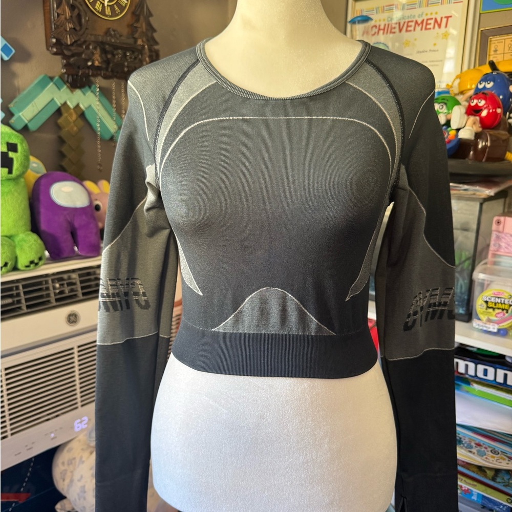 Gymshark Black & Charcoal Long Sleeve Seamless Crop Top